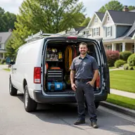 Professional service technician with an equipped work van