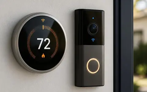 Smart thermostat and video doorbell representing Grakellis smart home installation